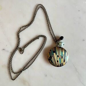 Art Deco Locket Pendant Necklace with Black Teardrop and Freshwater Pearl
